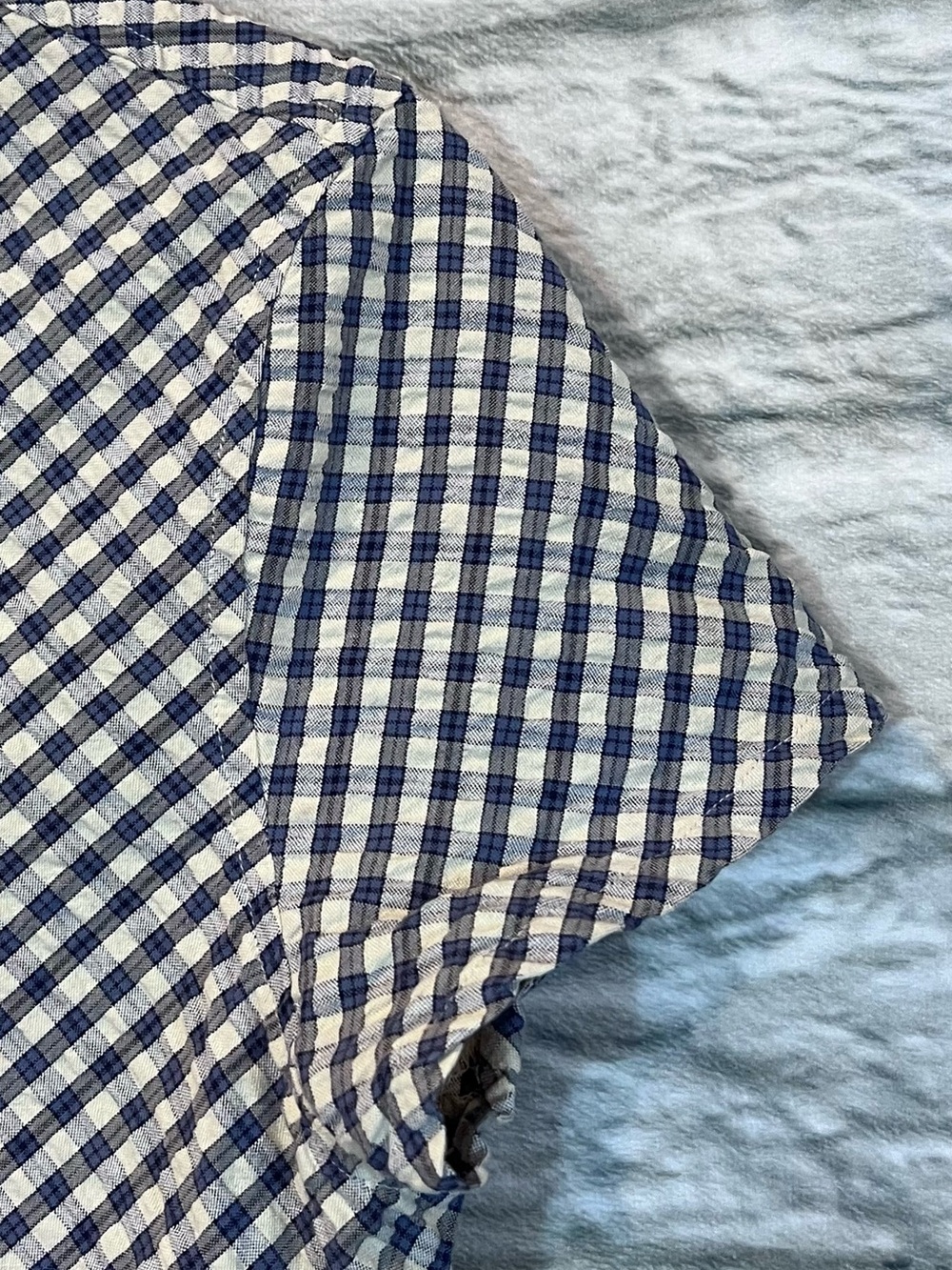 VTG Faconnable Size Small Blue & White Seersucker Plaid Button Up Collared Top - Picture 8 of 11